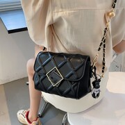 黑色包包女斜挎包2025新款潮时尚百搭小金球链条小包包菱格女包夏