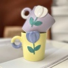 郁金香马克杯陶瓷杯带勺杯子套装女生小众设计感水杯浮雕咖啡杯
