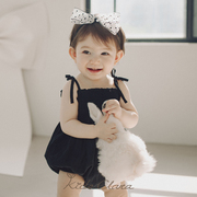 kidsclara韩国婴儿连体衣2024夏装，女宝宝可爱吊带连身衣爬服