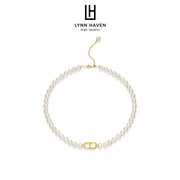 lynnhaven麟玟符号天然淡水珍珠项链，18k金锁骨(金锁骨)链串珠颈链女