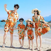亲子装夏装一家三口母女，母子装夏季全家装沙滩，衬衣衬衫套装连衣裙