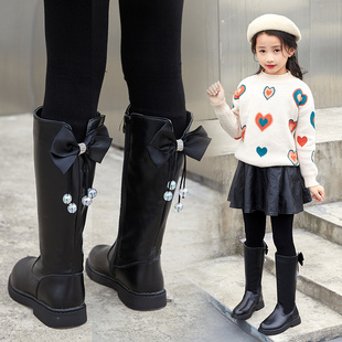 女童鞋靴子秋冬款加绒，儿童长靴2023年冬季中大童高筒靴马丁靴