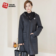 韩国冬季中老年女装毛呢外套连帽加肥加大妈妈装加绒上衣OUZ5082