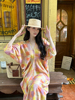 jac茶歇法式彩色格子连衣裙，女夏季海边度假旅游拍照显瘦度假裙