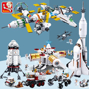小鲁班积木男孩拼装航天飞机模型玩具国际空间站，太空火箭基地礼物