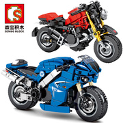 积木摩托车玩具儿童，益智拼装男孩，小颗粒汽车组装模型