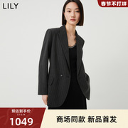 商场同款LILY2024春女装商务通勤复古条纹英伦风西装外套