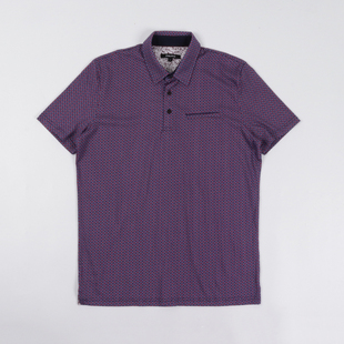 高端丝光棉夏季中年短袖t恤翻领宽松型polo衫薄款紫色碎花衬衫男