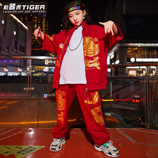 儿童演出服女童嘻哈街舞服复古中国风童装走秀爵士舞童装表演服潮