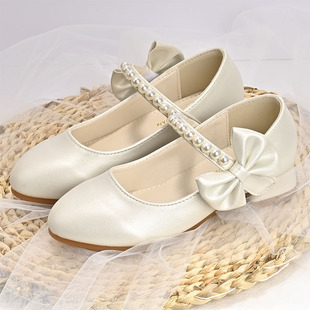 女童高跟鞋子儿童公主小皮鞋，2023春秋魔术，贴白色软底宝宝单鞋