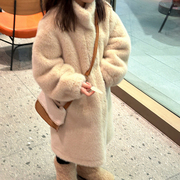 女童长款仿皮草大衣毛绒外套，加厚保暖皮毛一体，儿童毛毛大衣水貂绒