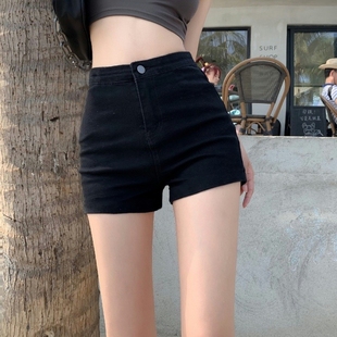 黑色牛仔短裤女夏季高腰，辣妹小个子热裤，紧身2023年包臀裤薄款