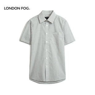 伦敦雾夏季纯棉小细格子，短袖衬衫男士休闲半袖，翻领经典格纹衬衫男