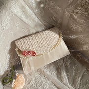 甜美淑女包法式丝绸小包温柔花朵，包百搭设计感包包珍珠手提包