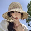 法式花朵镂空编织草帽女夏天海边沙滩，遮阳防晒帽可折叠渔夫帽子潮
