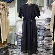 欧洲站重工烫钻短袖T恤裙+中长款网纱半身裙高级感气质黑色连衣裙