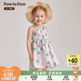 PawinPaw卡通小熊童装24年夏女宝宝满印背带连衣裙热带度假风