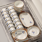釉下彩碗碟套装家用2024陶瓷餐具日式碗筷盘子乔迁高级感碗具