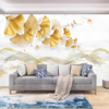 中式几何银杏叶花鸟电视背景墙壁纸大理石纹客厅沙发墙布卧室壁画