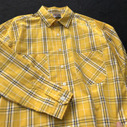 美式复古黄格子衬衫男春季黄色格纹长袖日系衬衣男士咔叽内搭男款