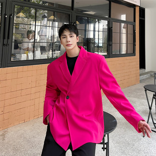 2022秋季韩国糖果色休闲西装，男小众一粒扣设计感复古时髦网红西服