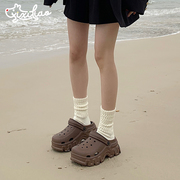 细细条 增高跟洞洞鞋女款夏季外穿厚底时尚运动风沙滩鞋松糕凉拖