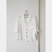 出口欧美外贸原单女夏季短袖，衬衣白色复古衬衫，基础款百搭薄款宽松
