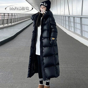 香港黑金羽绒服女款高端女冬长款黑色韩版连帽白鸭绒保暖外套