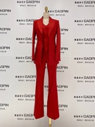 2024春秋中国红修身三件套西装套装女主持时尚气质正红色西服