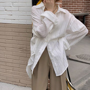 欧美风学生薄款防晒衬衣女款设计感长袖外套夏季白色透气上衣