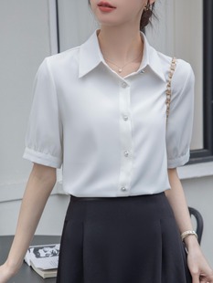 白色上衣雪纺衬衫女2024夏季职业正装短袖设计感气质韩版衬衣