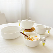日式鸭子早餐杯具套装可爱创意碗茶壶水杯子日本ins牛奶网红咖啡