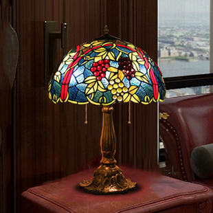 欧美式复古蒂凡尼彩色玻璃遥控调光古典插电酒吧客厅卧室床头台灯