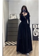 舒胡蕾 必入黑长裙(方领版)黑色连衣裙法式风情气质长裙