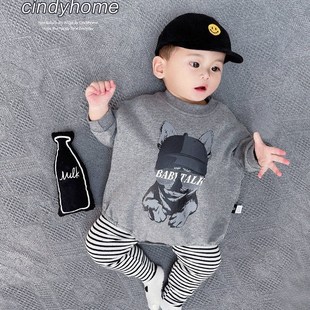 2025婴儿春卡通时尚连体哈衣男宝宝亲子家潮流纯棉新生儿三角爬服