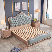 美式床现代简约双人床，主卧欧式实木公主床，1.8米高箱储物床橡胶木