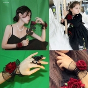暗黑系蕾丝手腕套女手腕带玫瑰花手袜配饰手腕链lolita洛丽塔手链