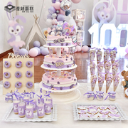漫刻儿童生日派对甜品台紫色，兔子女孩周岁宴生日蛋糕上海同城摆台