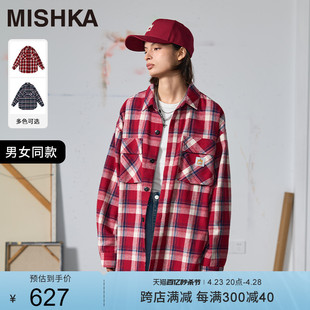 陈奕龙同款MISHKA大眼球2023秋冬格子衬衫外套宽松设计感男女
