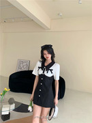 独立设计师品牌EFONI-21SS小香风气质黑白撞色拼接连衣裙