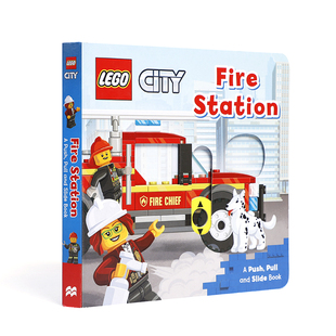 英文原版Lego Fire Station乐高消防站操作书生活系列推拉玩具书儿童低幼启蒙撕不烂纸板书 机关书 firefighter