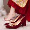 秋季婚鞋女粗跟2023新娘中式红色，加绒秀禾婚纱，两穿高跟不累脚