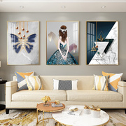 客厅装饰画沙发背景墙北欧挂画餐厅大气轻奢三联框，麋鹿水晶瓷壁画