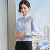 蓝白竖条纹职业衬衫女长袖，修身方领酒店，气质工作服衬衣女士工装棉