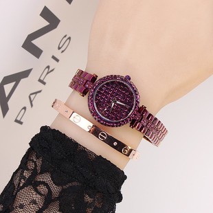 个性手表潮流小巧时装，士水钻紫色女时尚石英玫瑰国产腕表