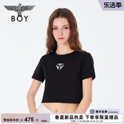 boylondon春夏24女士短款t恤三鹰标烫钻时尚，立体短袖w01002