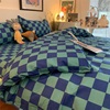 欧式风ins棋盘格绿色时尚，床上用品四件套学生宿舍床单被套三件套