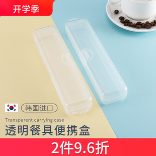韩国进口餐具便携盒子空筷勺收纳盒，树脂便携式外带学生透明翻盖式
