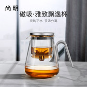 磁吸飘逸杯玻璃内胆泡茶壶大容量家用茶具茶水分离杯功夫茶具