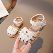 女宝宝包头凉鞋婴幼儿0-1-2岁软底学步鞋夏季小童刺绣小花鞋子潮4